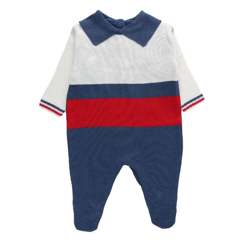 Saída Maternidade Din Don em Linho Listras Azul