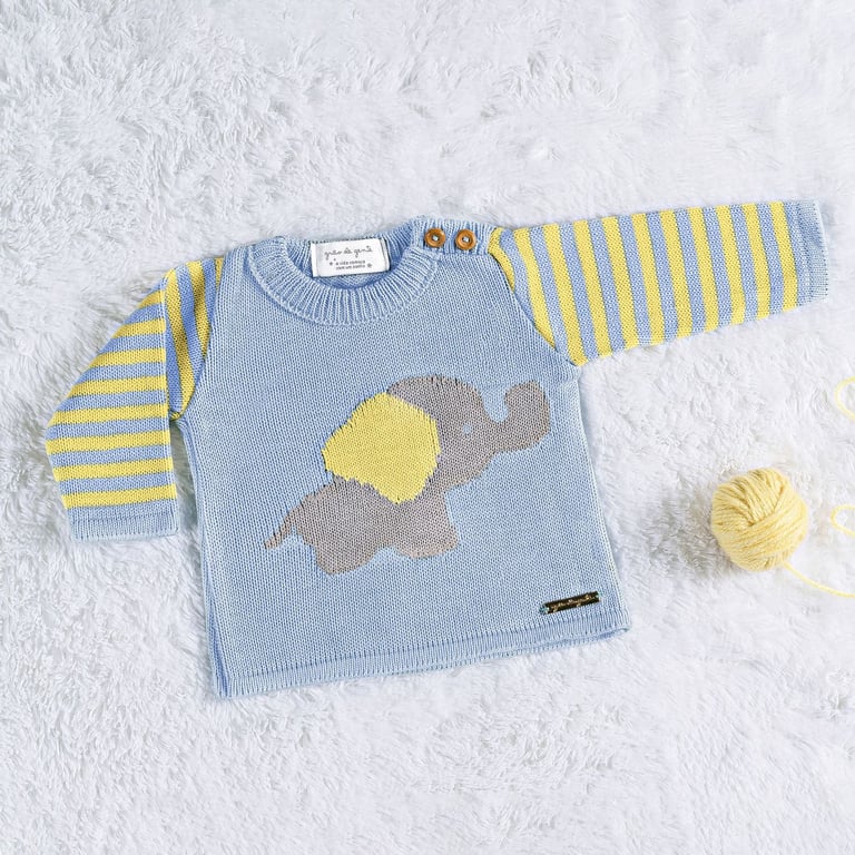 Casaquinho Tricot Elefantinho Azul/Amarelo