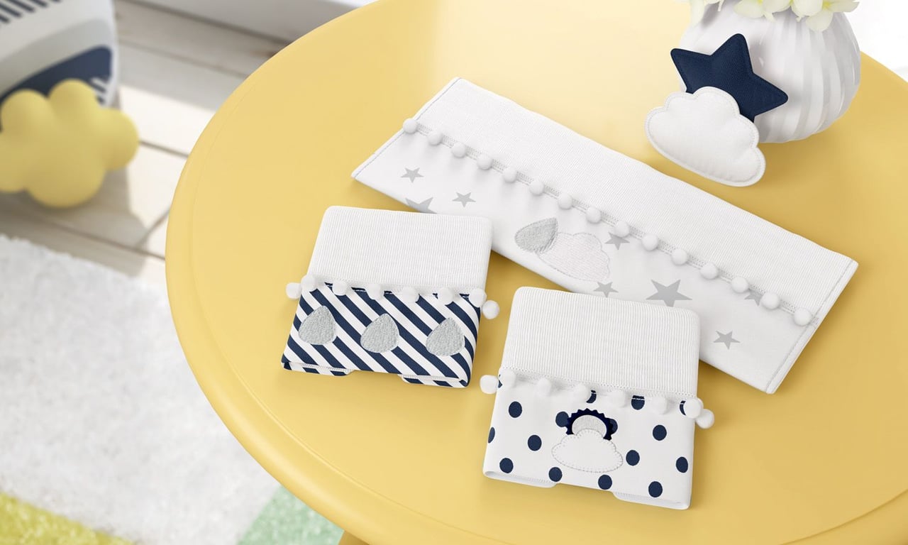 Jogo de Fraldas de Boca com Barra Nuvem de Algodão Azul Marinho