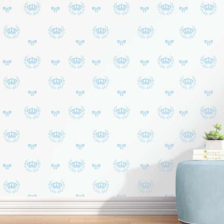 Papel de Parede Realeza Coroa e Laço Azul 3m