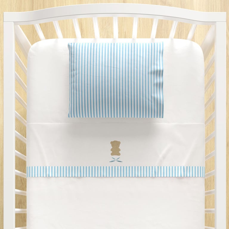 Jogo de Lençol Berço Bordado Urso Azul Marinho 3 peças