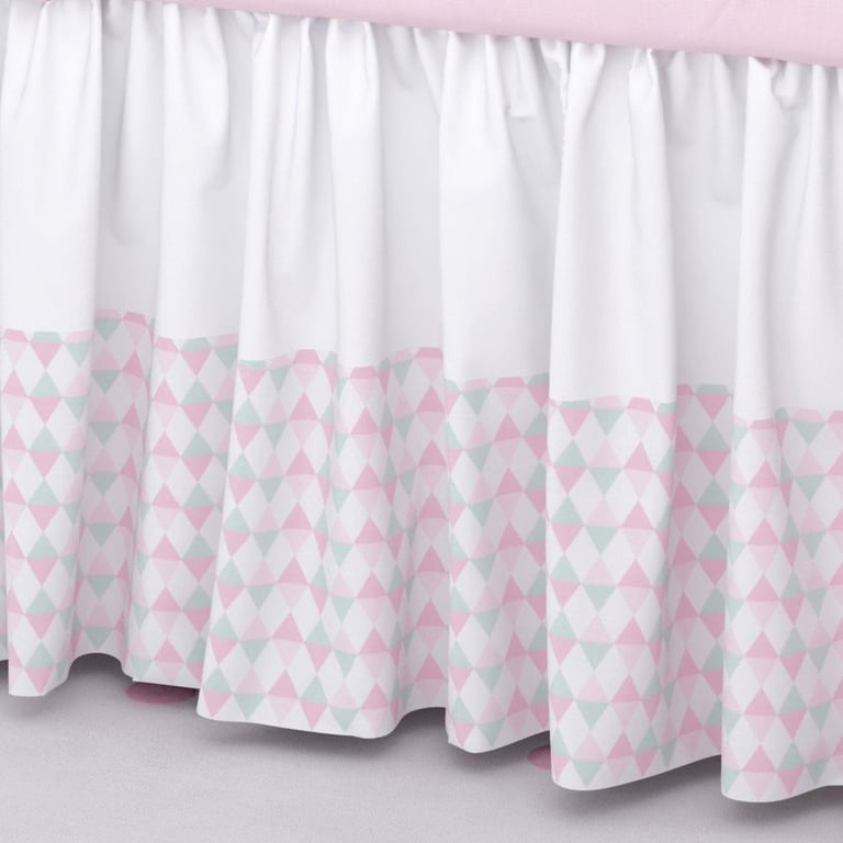 Saia de Berço Barra Triângulos Rosa e Verde
