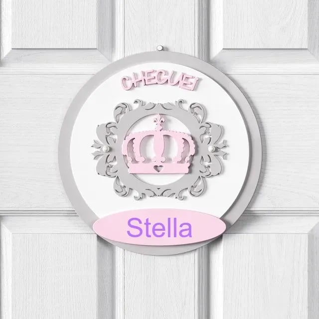 Porta Maternidade Personalizado Coroa Arabesco Rosa - Stella
