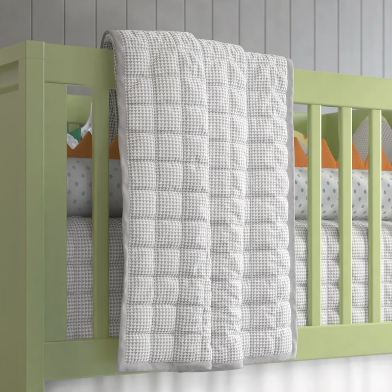 Edredom de Berço Matelassê Quadriculado Branco/Cinza