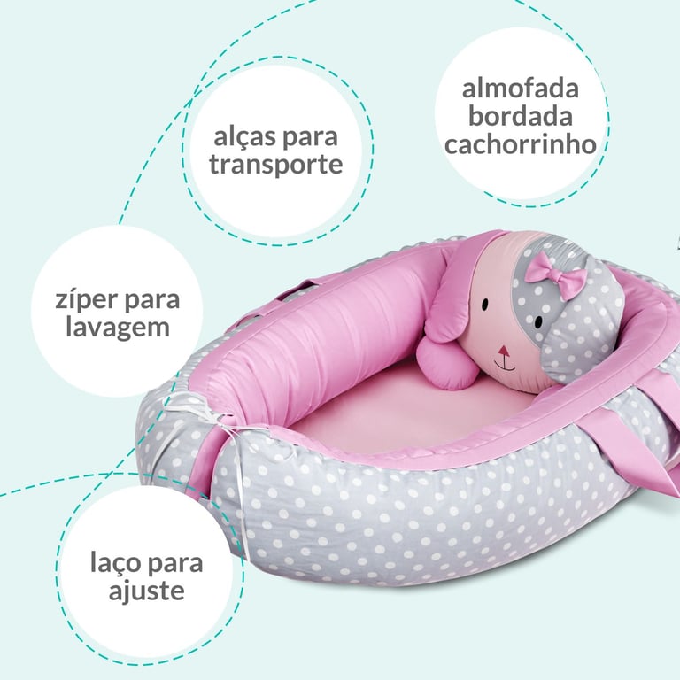 Ninho para Bebê Redutor de Berço Amiguinha Cachorrinha Rosa 75cm