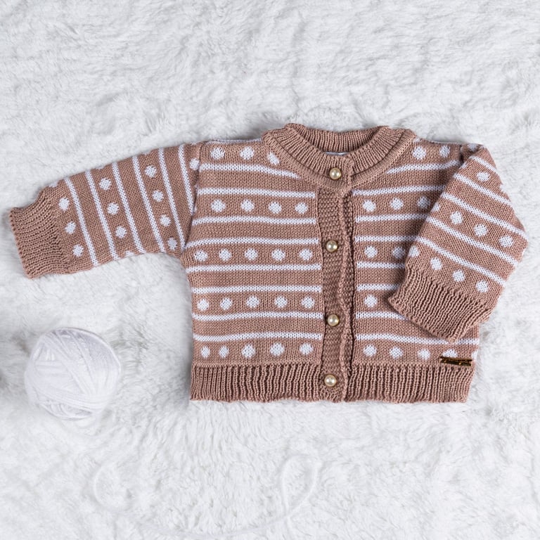 Casaquinho Tricot Listra Poá Rosa