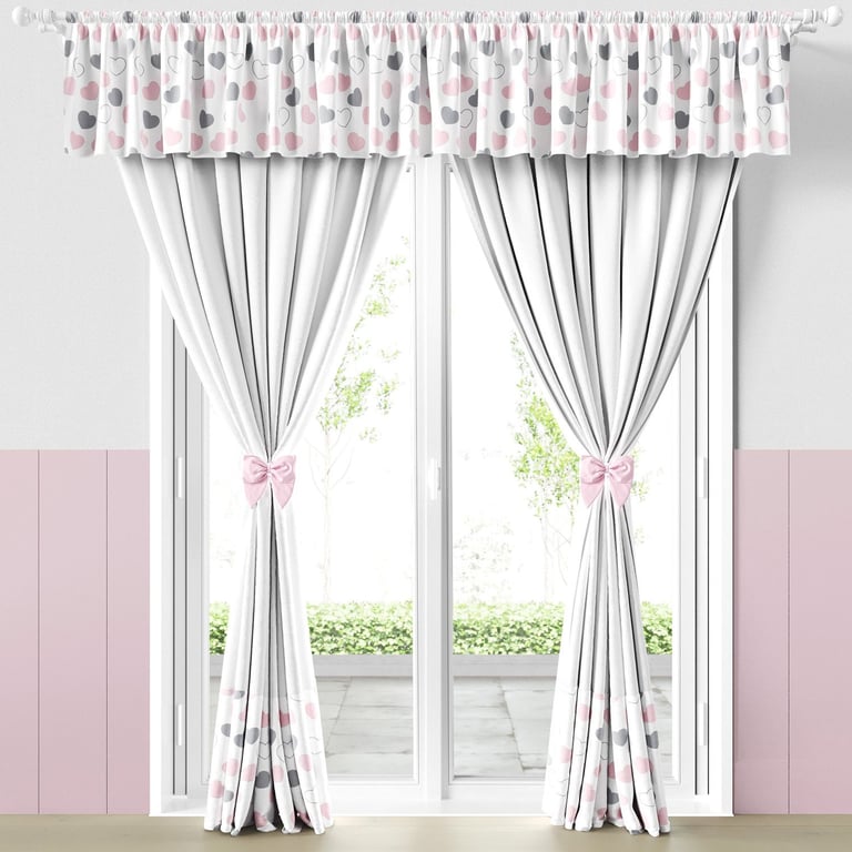Cortina Infantil e Bebê Corações Rosa e Cinza — vista alternativa