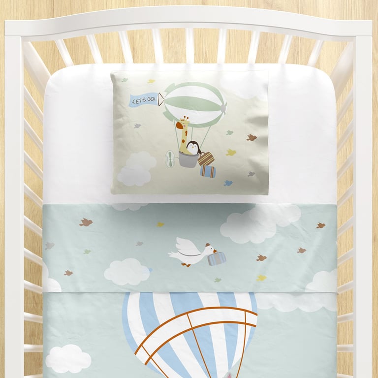 Jogo de Lençol Berço Bichinhos no Balão 3 peças