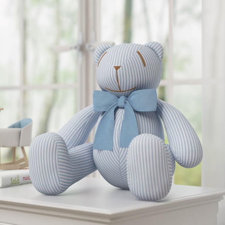 Urso Azul Listrado com Laço 34cm