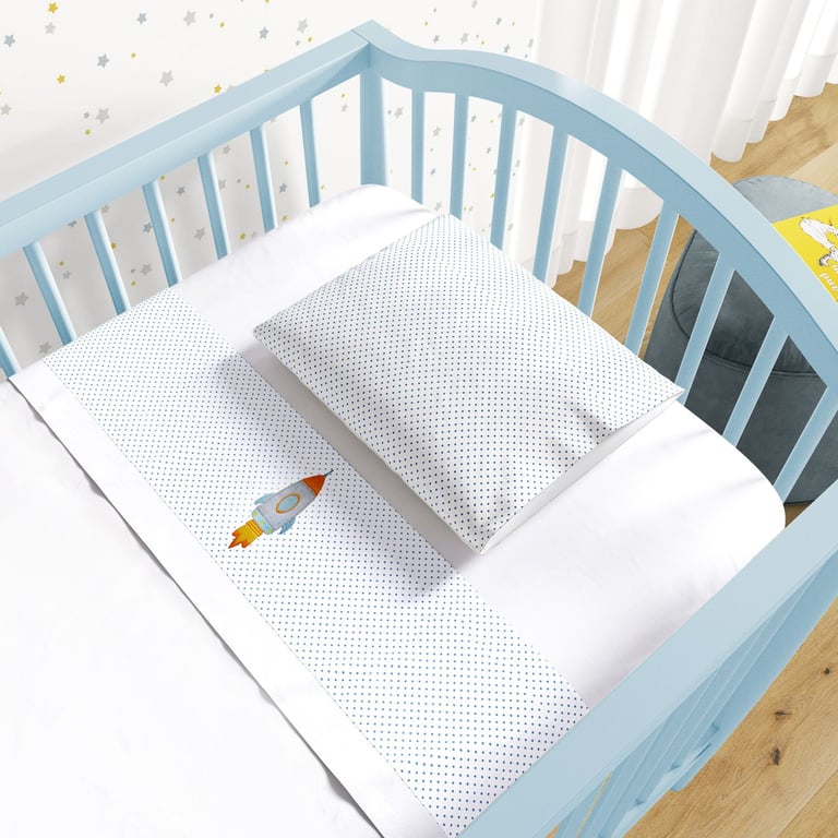 Jogo de Lençol Berço Bordado Foguete Azul 3 peças — vista alternativa