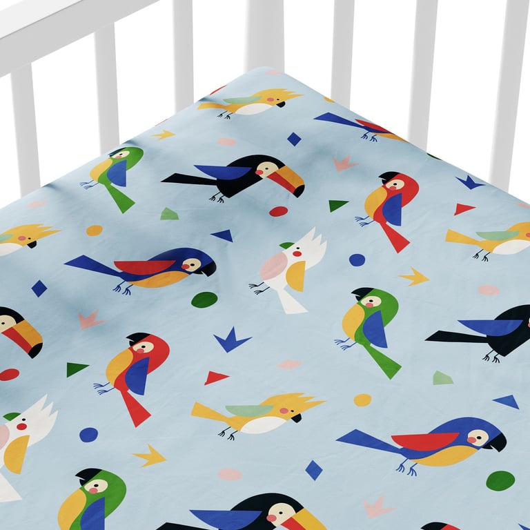 Lençol Berço com Elástico Passarada Azul