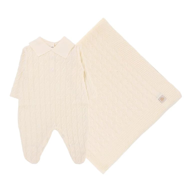 Saída de Maternidade Din Don Detalhe Trançado Azul Claro