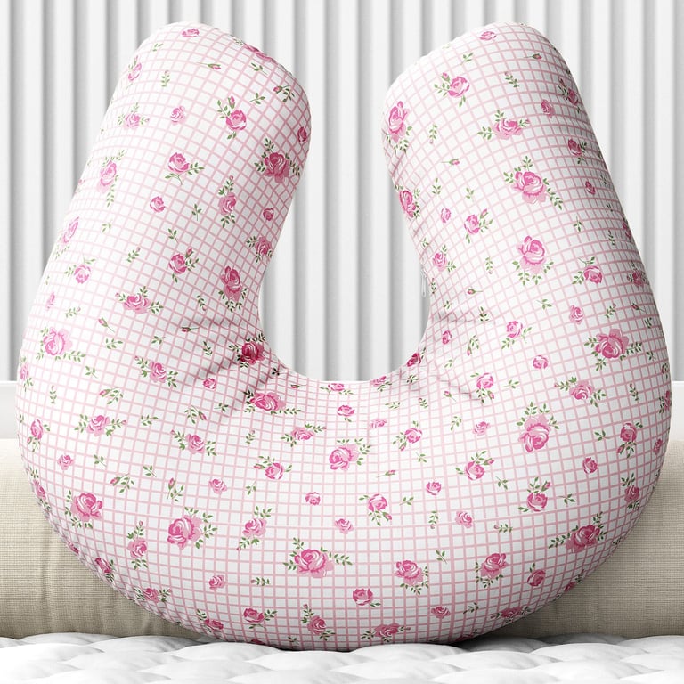 Almofada Amamentação Rosas Xadrez