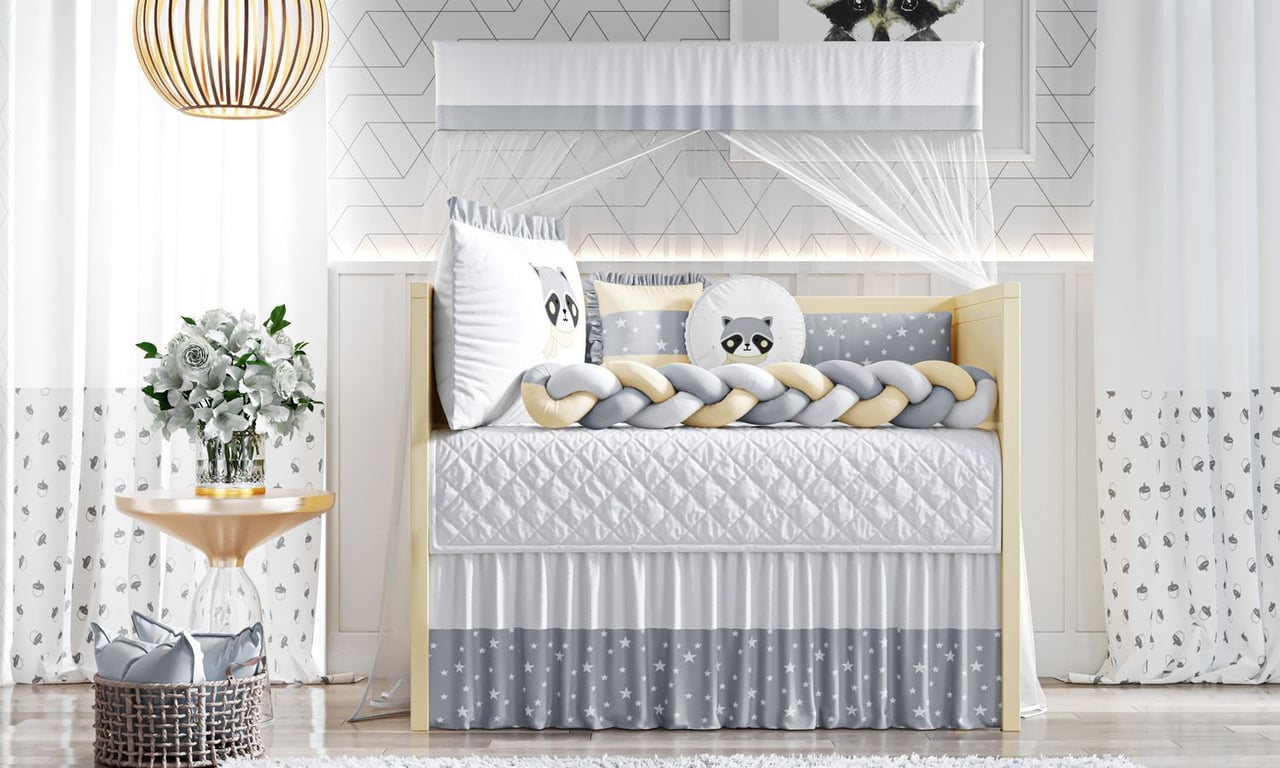 Kit Berço Trança Guaxinim Amarelo e Cinza — vista alternativa