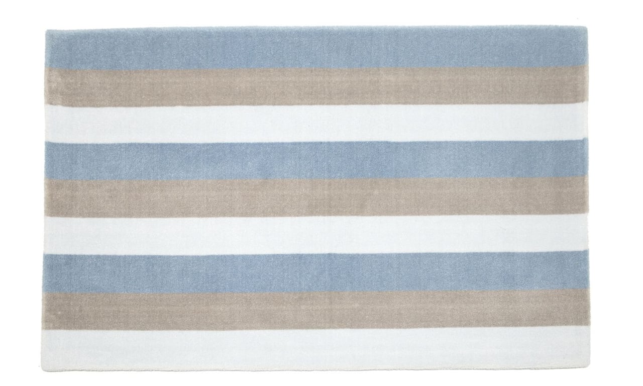 Tapete Retangular Listrado Tricolor Azul 95cm
