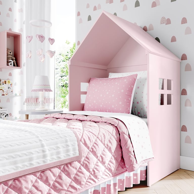 Casinha Montessoriana para Cabeceira Rosa 1,54m
