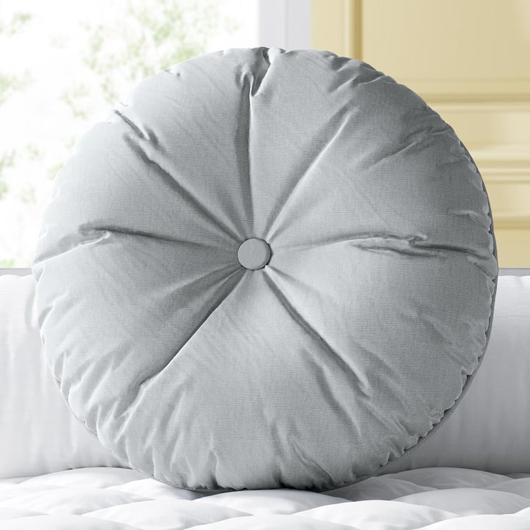 Almofada Redonda Botão Cinza 30cm