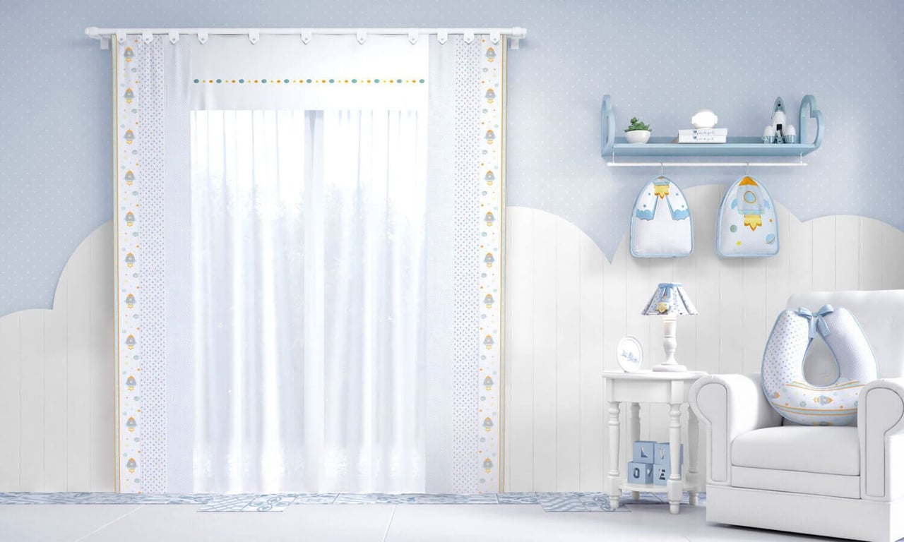 Cortina Astronauta Patchwork Azul 1,50m