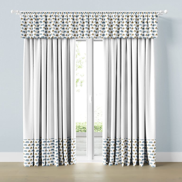 Cortina Infantil e Bebê Carrinhos Azul e Bege — vista alternativa