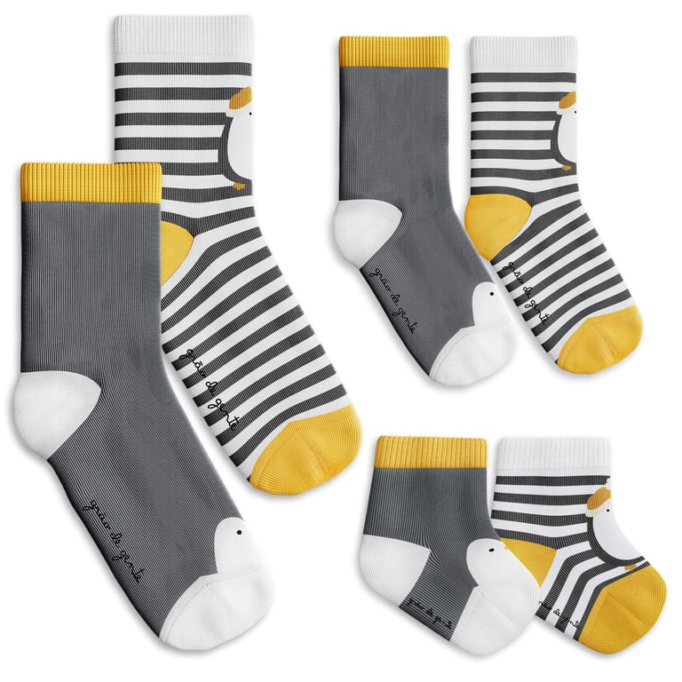 Kit Meia Tal Pai Tal Filhos Trocapé Pinguim 6 Pares Tam 13/20, 25/28 e 39/43