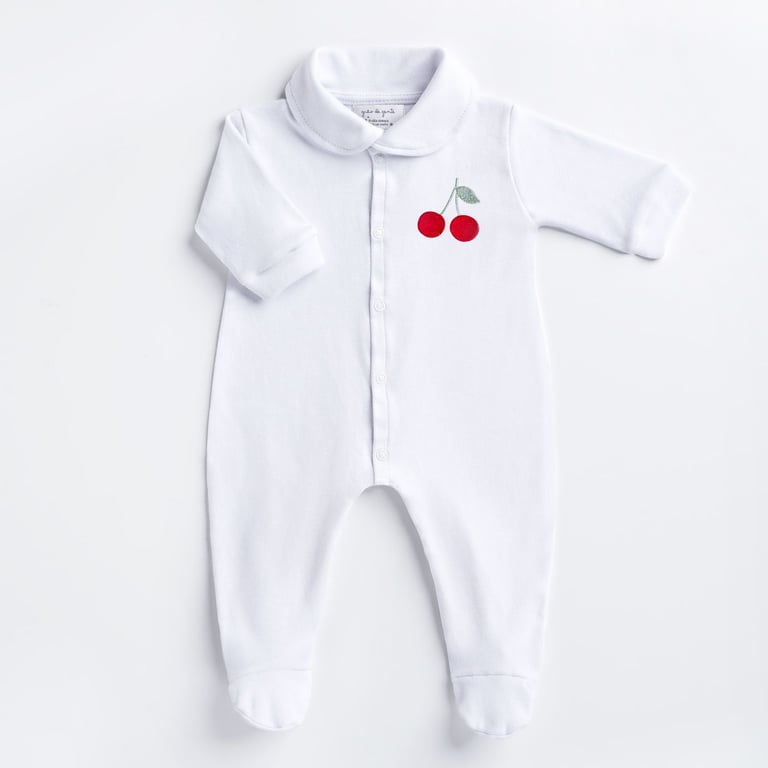 Macacão Longo Bordado Cerejinha Branco