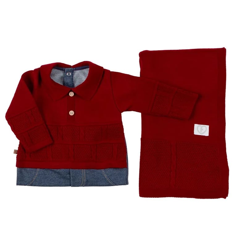 Saída De Maternidade Fofinho Com Detalhe Bordado Vermelho