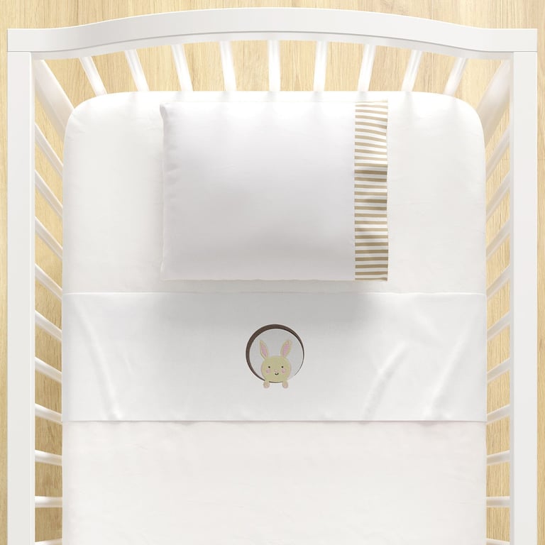 Jogo de Lençol Berço Bordado Coelhinho 3 peças