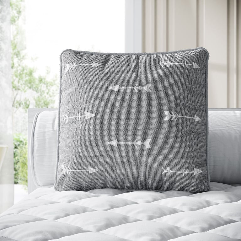 Almofada Quadrada Tricot Flecha Escandinava Cinza 38cm
