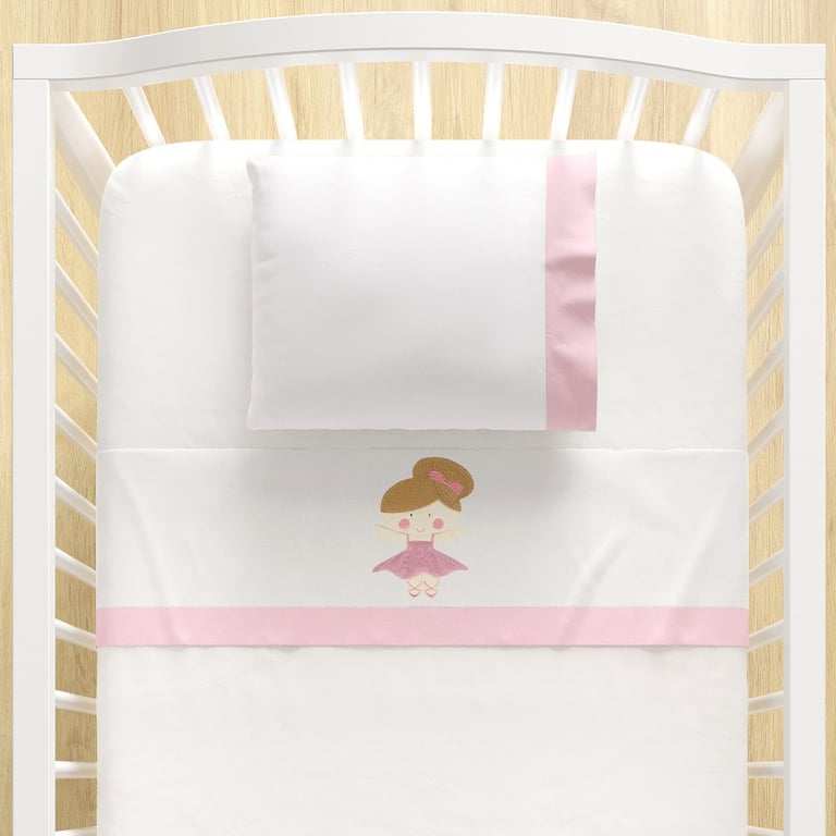 Jogo de Lençol Berço Bordado Pequena Bailarina 3 peças