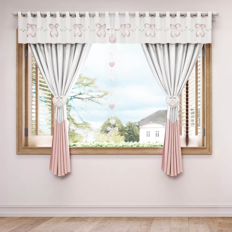 Cortina Bordada Sophia Provençal Branca/Rosa