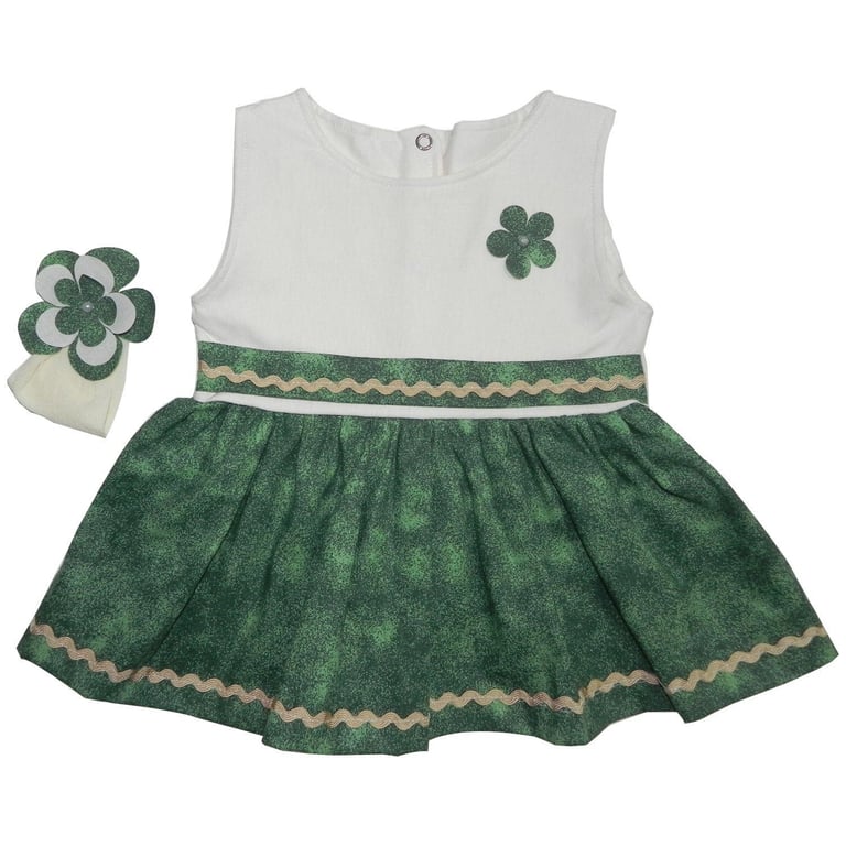 Vestido para Bebê Manu Palha e Verde 9 a 12 Meses