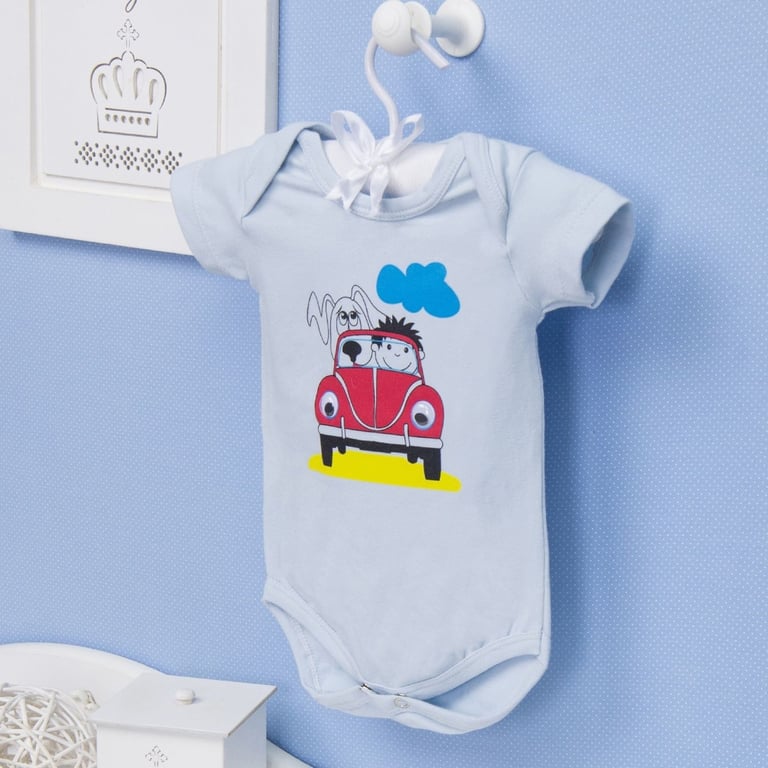 Body Manga Curta Fusquinha Azul Tam P