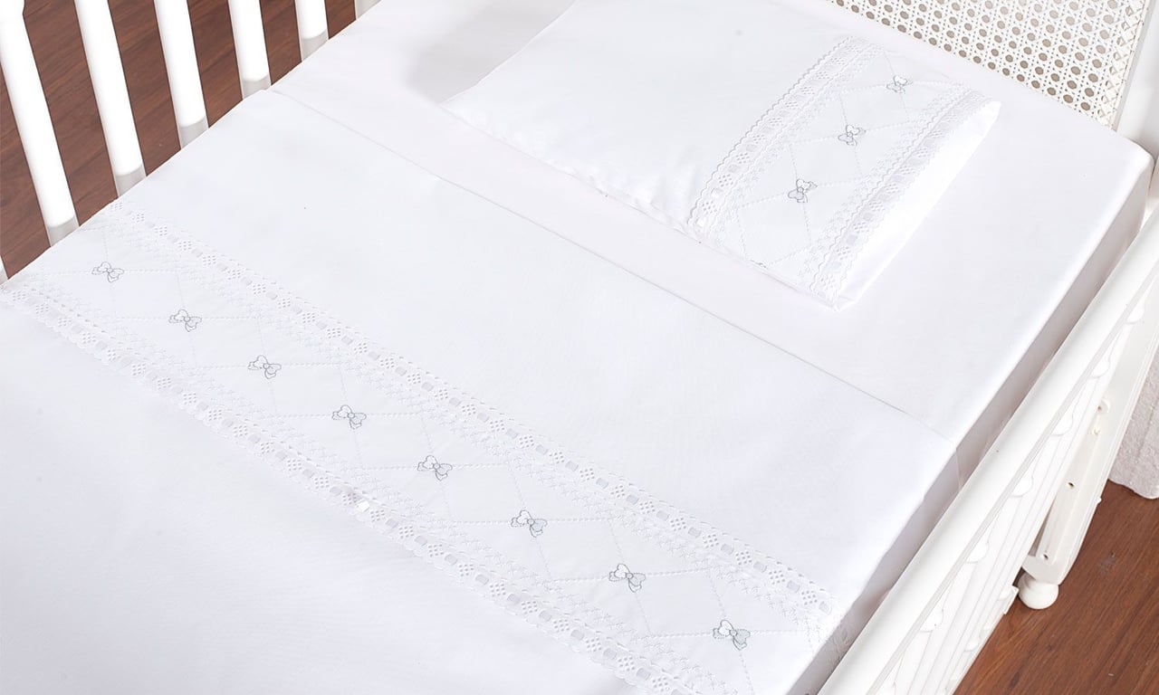 Jogo de Lençol Berço Laço Branco 3 Peças
