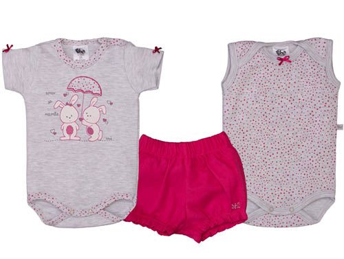 Conjunto Curto com Body Bebê 3 peças Mescla