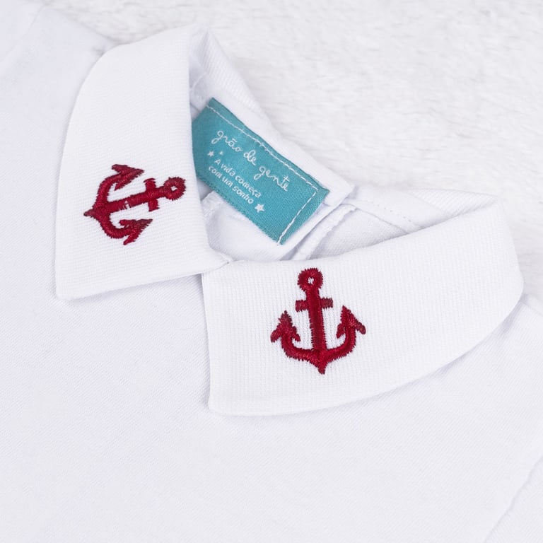 Body Manga Longa Bordado Âncora Navy Azul