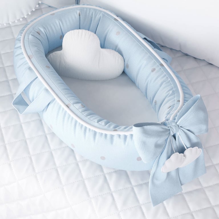 Ninho para Bebê Redutor de Berço Tricot Poá Azul 80cm
