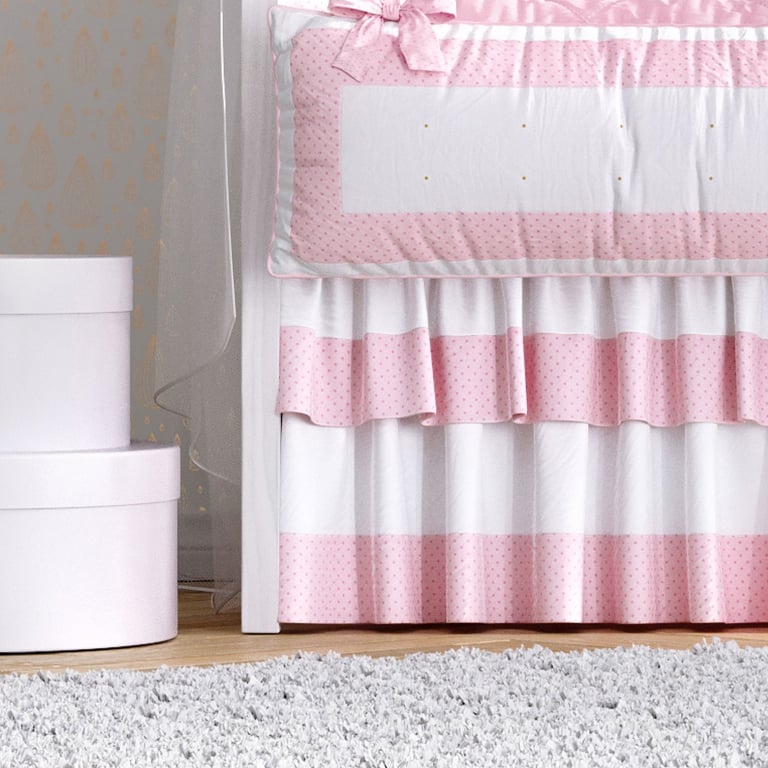 Saia de Berço Babado Duplo Poá Rosa