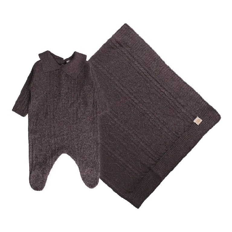 Saída Maternidade Din Don Trançado com Gola Trabalhada Cinza