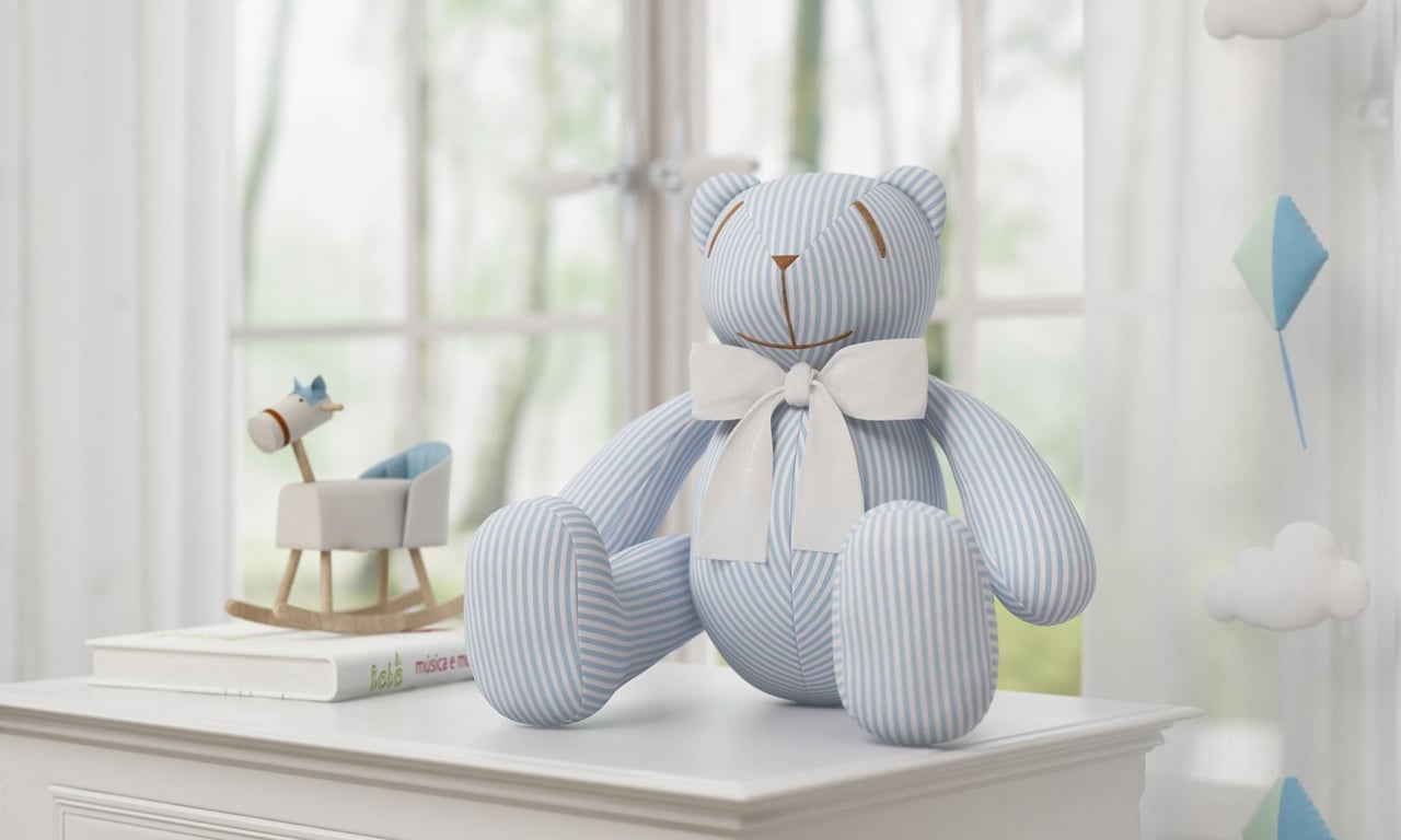 Urso Azul Listrado com Laço Branco 34cm — vista alternativa