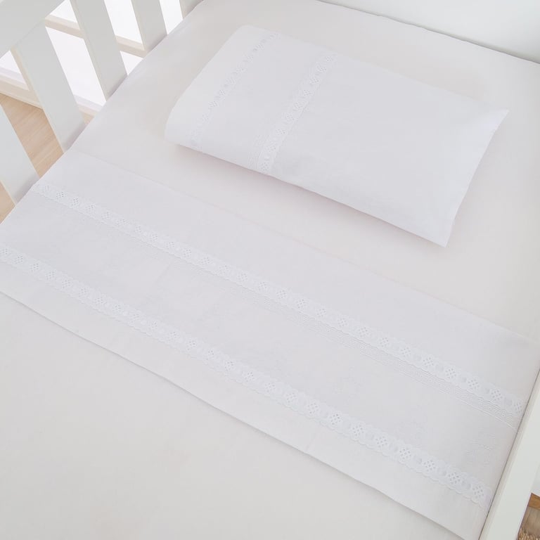 Jogo de Lençol Berço Bordado Ursinho Branco 3 Peças
