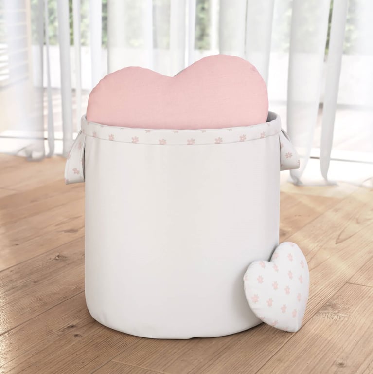 Cesto Organizador para Brinquedos Branco com Florzinhas 35cm