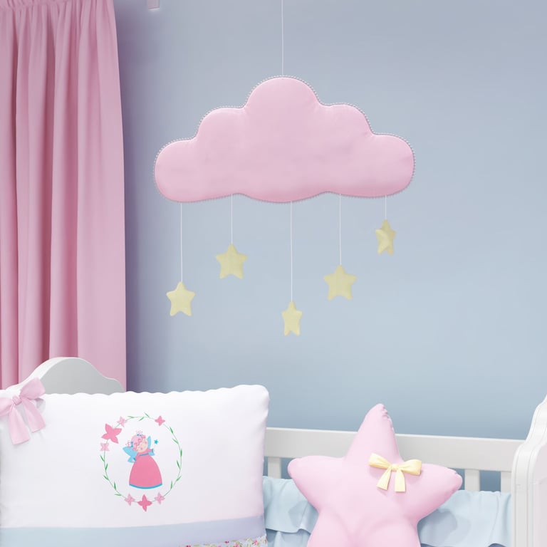Móbile Nuvem Pompom Rosa