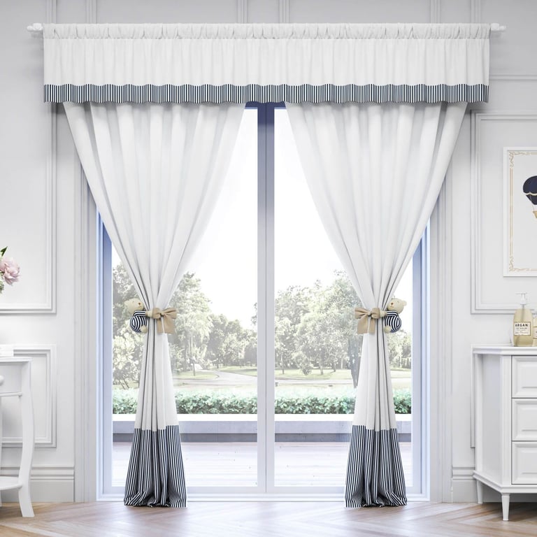 Cortina Luxo Branco/Azul Marinho