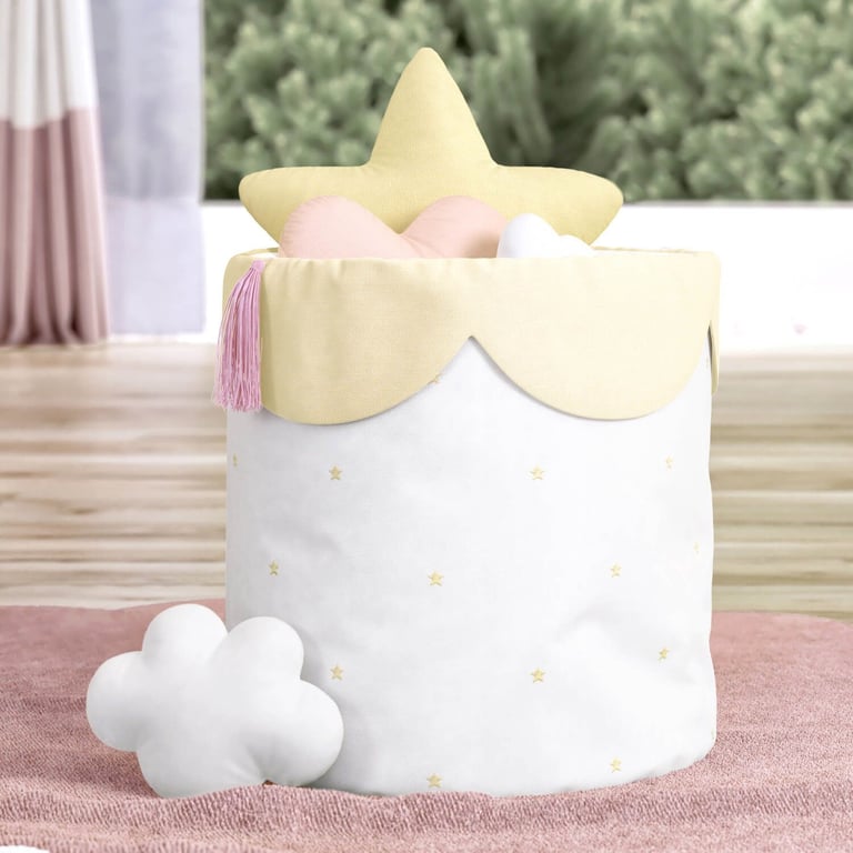 Cesto Organizador para Brinquedos Estrelinhas Amarelo/Rosé 24cm