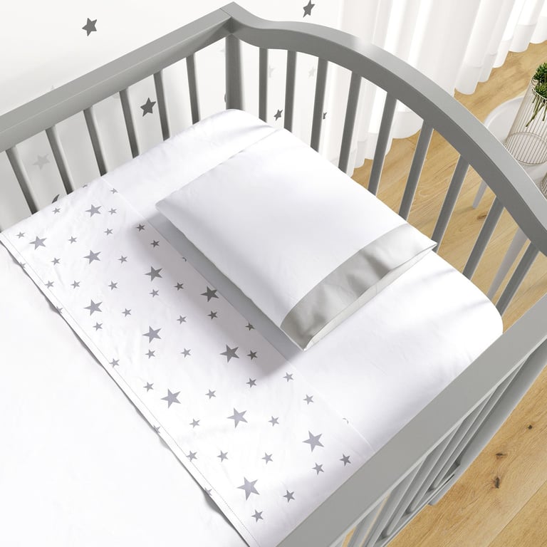 Jogo de Lençol Berço Estrelinhas Branco e Cinza 3 peças — vista alternativa