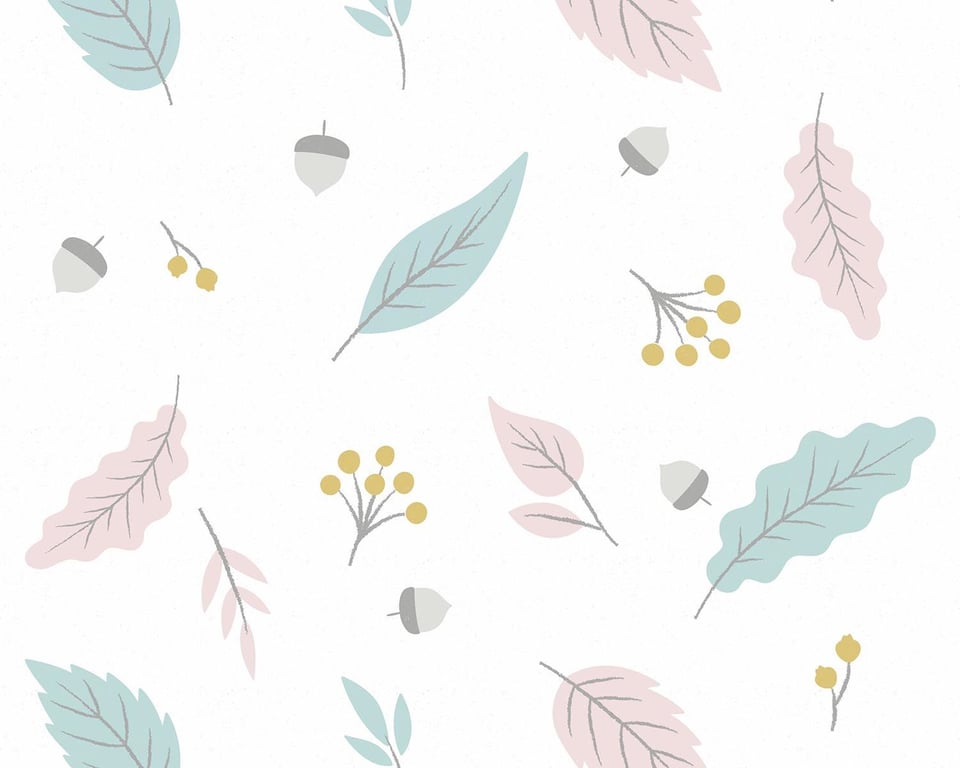 Papel de Parede Outono Tons Suaves com Verde Água e Rosa Antigo