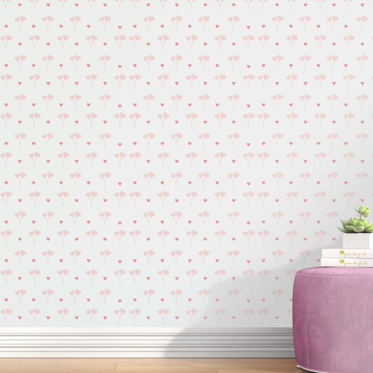Papel de Parede Balão e Coração Rosa 3m