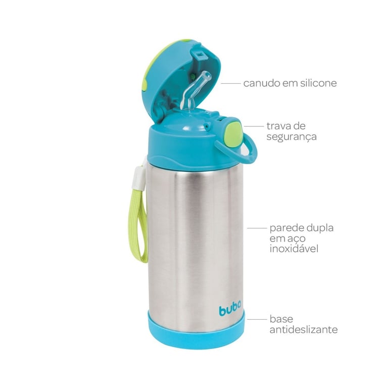 Copo Térmico Parede Dupla com Canudo Azul