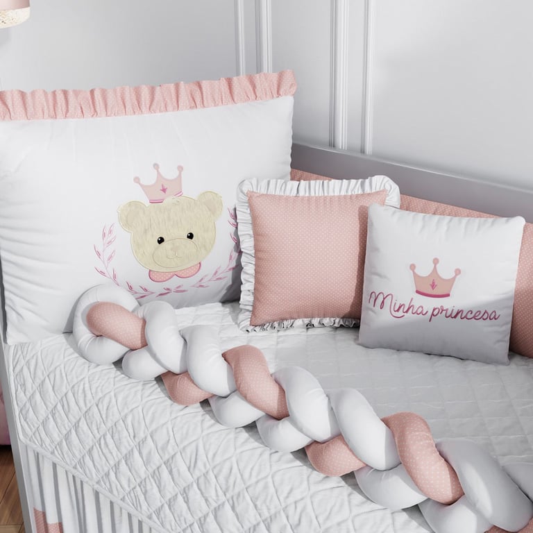 Kit Berço Trança Princesa Ursinha Rosé