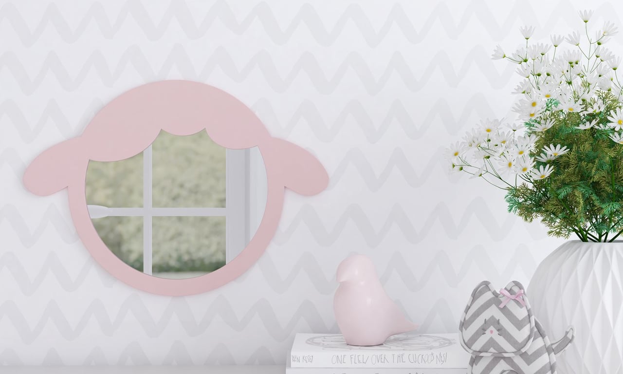 Espelho Redondo Amiguinha Ovelhinha Rosa 30cm